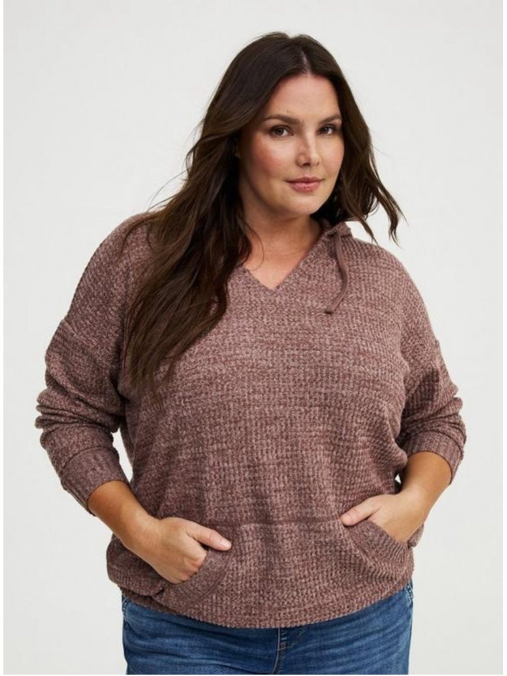 Torrid Size 2 2X Mauve Waffle Knit Oversized Hoodie Tunic Sweater